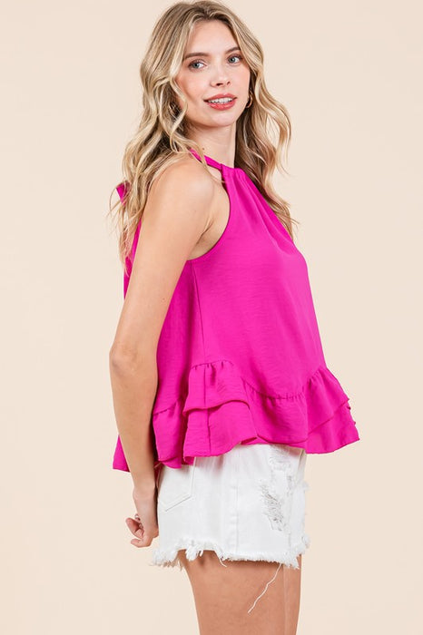 Ruffle Trim Sleeveless Blouse