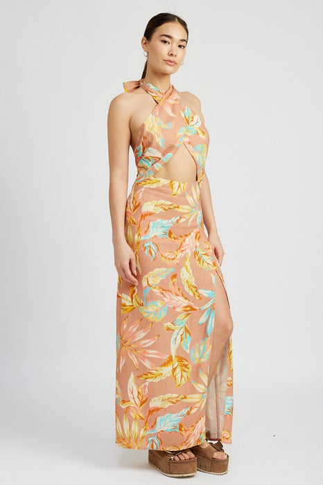 CUT OUT MAXI DRESS WITH BACK TIE