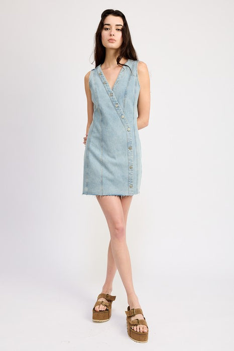 WRAPPED DENIM MINI DRESS