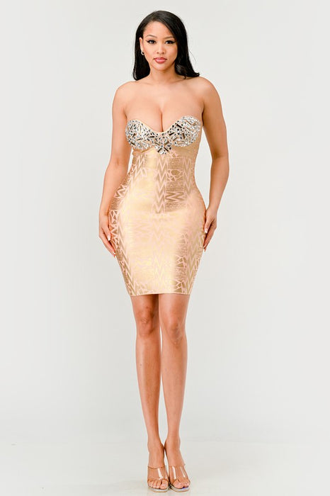 Gilded Glamour Strapless Dress