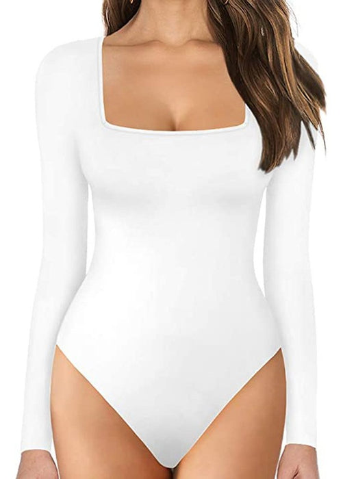 Women's Sexy Square Neck Bodysuit Long Sleeve Tops