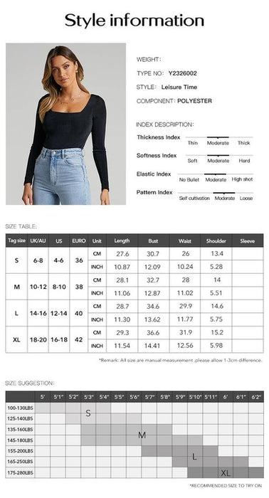 Women's Sexy Square Neck Bodysuit Long Sleeve Tops