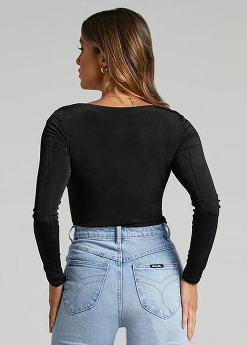 Women's Sexy Square Neck Bodysuit Long Sleeve Tops