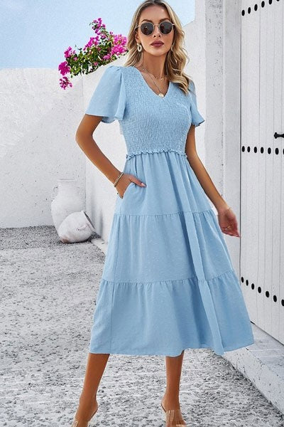 Women's Short Sleeve Casual Dresses V-Neck Floral