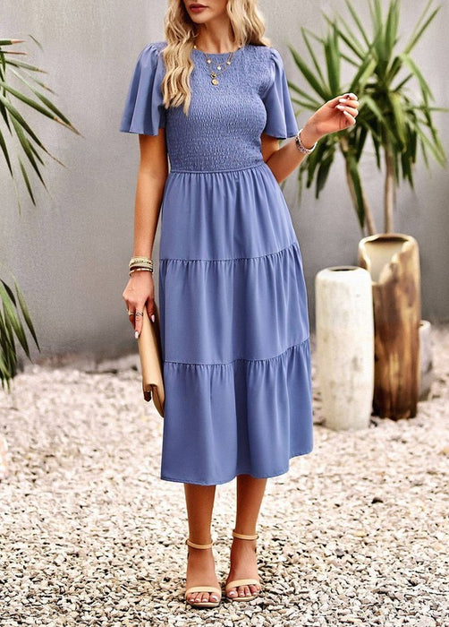 Women's Short Sleeve Round Neck Waist Tiered Dress