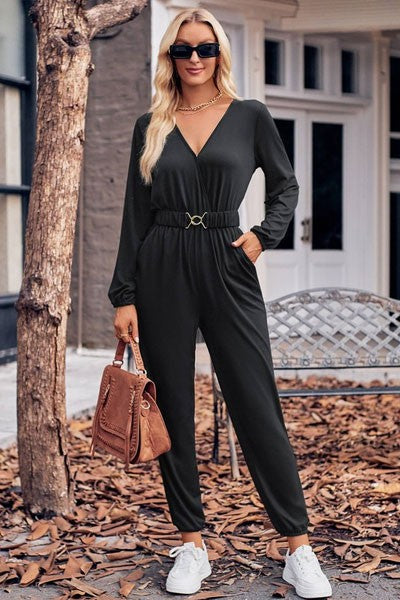 Women's V Neck Jumpsuits Long Sleeve Jumpsuits