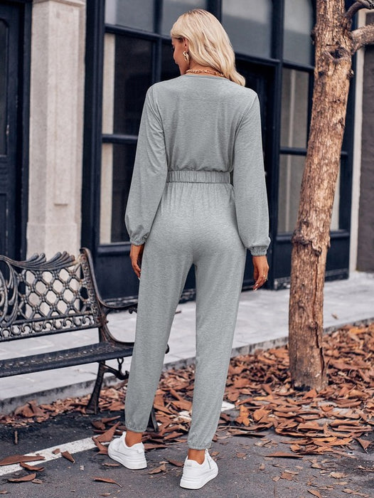 Women's V Neck Jumpsuits Long Sleeve Jumpsuits