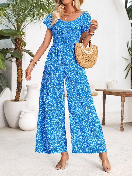 Womens Short Sleeve Wide Leg Romper Jumpsuits