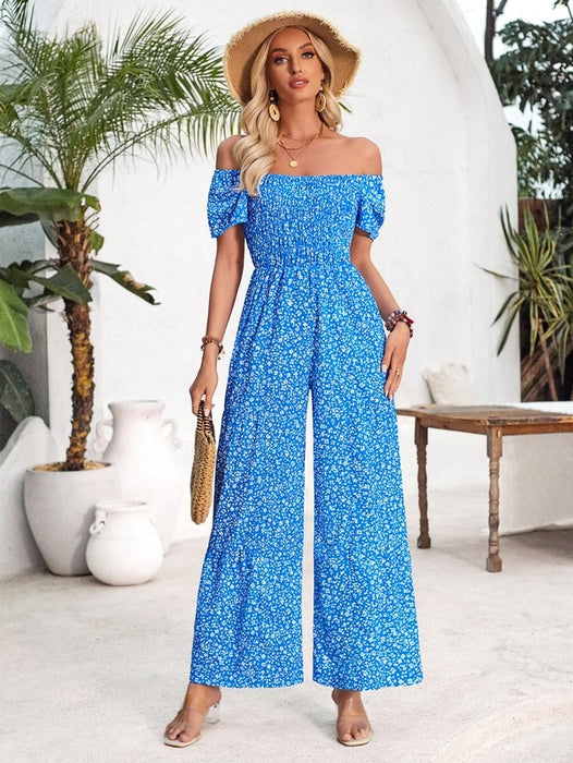 Womens Short Sleeve Wide Leg Romper Jumpsuits