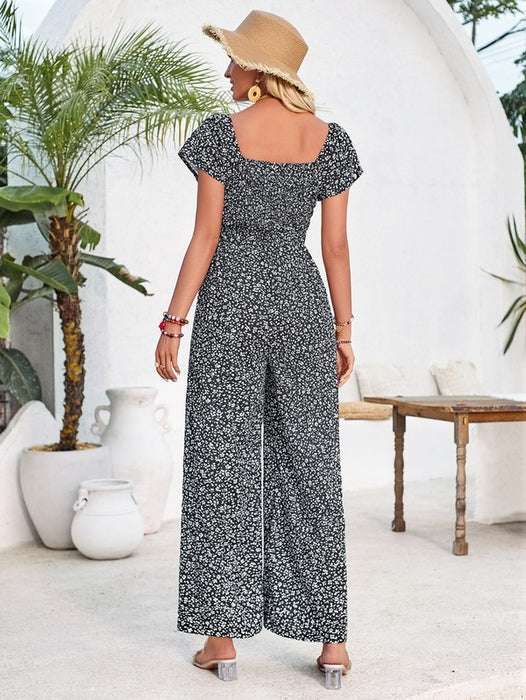 Womens Short Sleeve Wide Leg Romper Jumpsuits