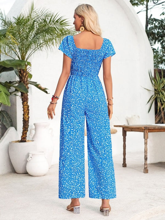 Womens Short Sleeve Wide Leg Romper Jumpsuits