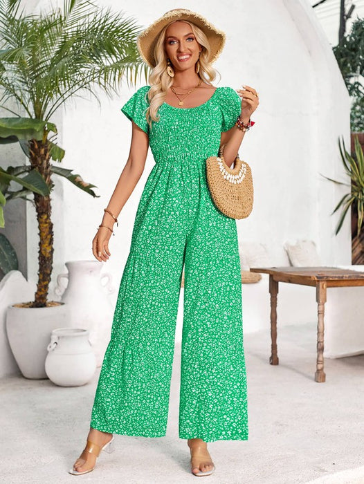 Womens Short Sleeve Wide Leg Romper Jumpsuits