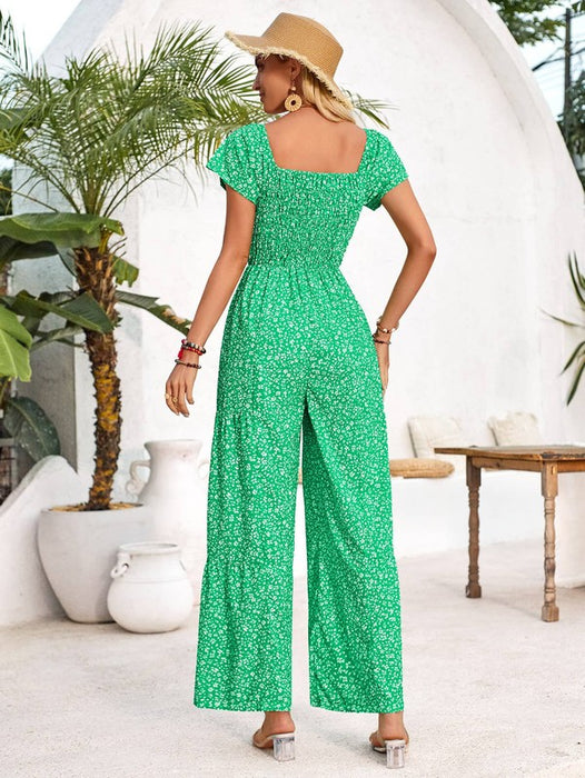 Womens Short Sleeve Wide Leg Romper Jumpsuits