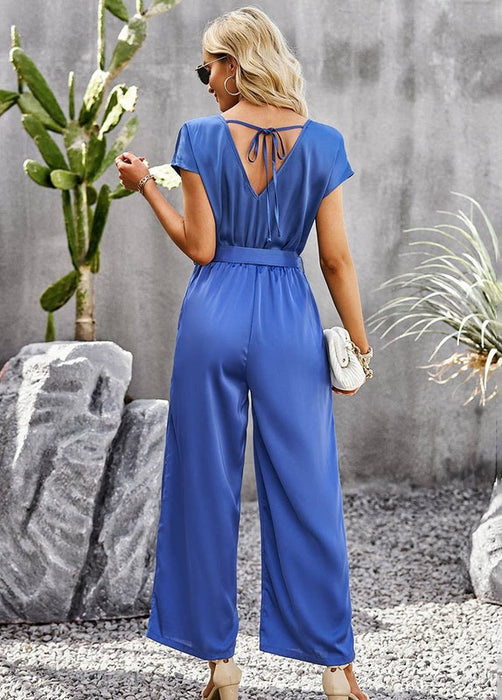 Womens Short Sleeve V Neck Leg Romper Jumpsuit