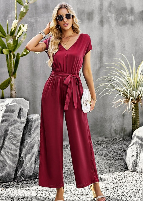 Womens Short Sleeve V Neck Leg Romper Jumpsuit