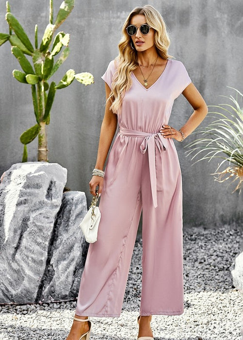 Womens Short Sleeve V Neck Leg Romper Jumpsuit