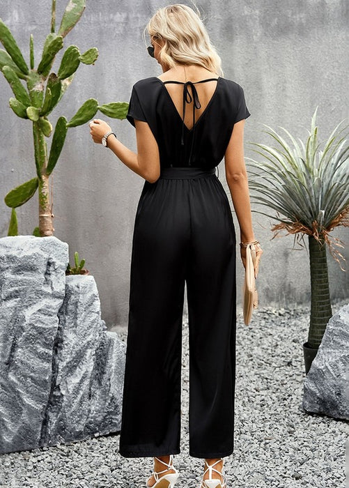 Womens Short Sleeve V Neck Leg Romper Jumpsuit