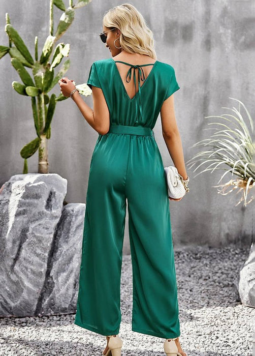 Womens Short Sleeve V Neck Leg Romper Jumpsuit