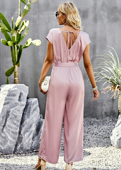 Womens Short Sleeve V Neck Leg Romper Jumpsuit