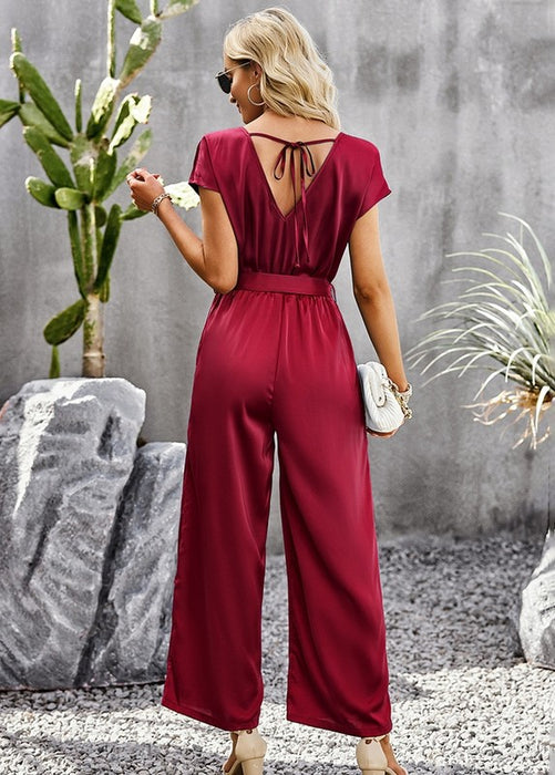 Womens Short Sleeve V Neck Leg Romper Jumpsuit