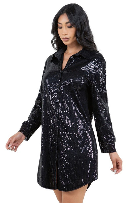 SEXY FASHION SHIRT SEQUINS DRESS