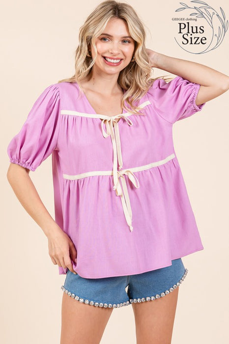 Plus Piping Detail Babydoll Top