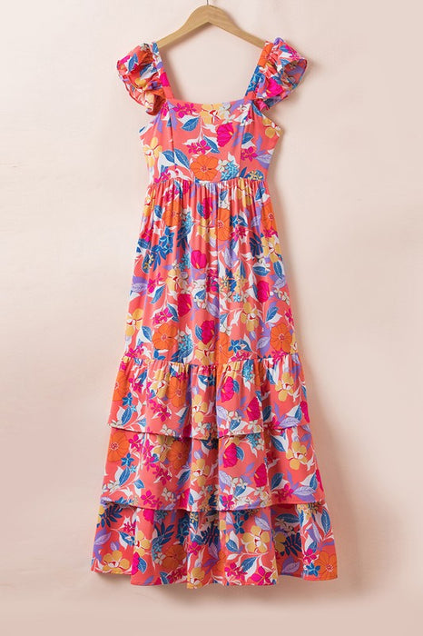 Women Print Sleeveless Ruffle Tiered Maxi Dress