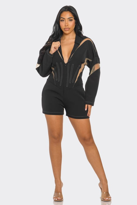 Chic Mesh-Panelled Black Romper