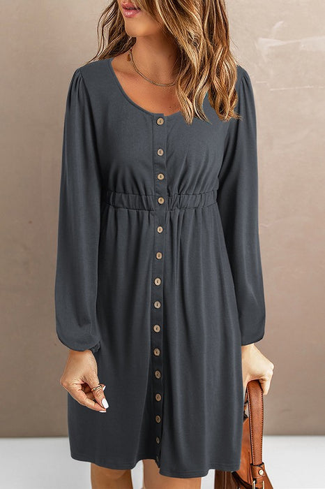 Women Button Up High Waist Long Sleeve Dress