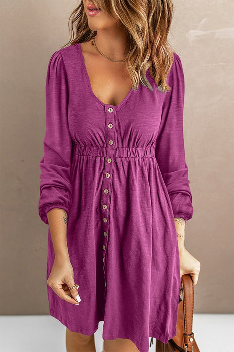 Women Button Up High Waist Long Sleeve Dress