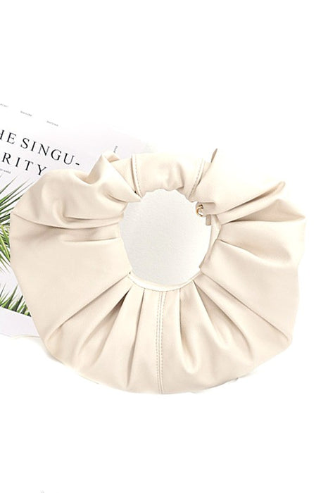 Pleated Circle Faux Leather Circle Clutch