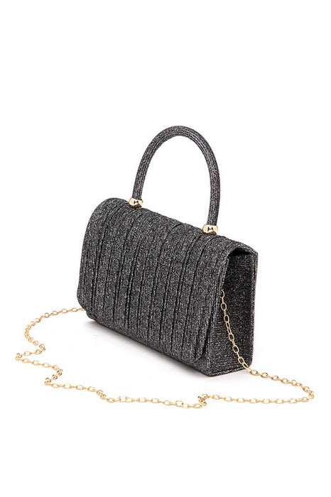 Lurex Pleated Top Handle Evening Clutch Bag