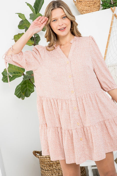 DOT BUTTON DOWN TIERED DRESS