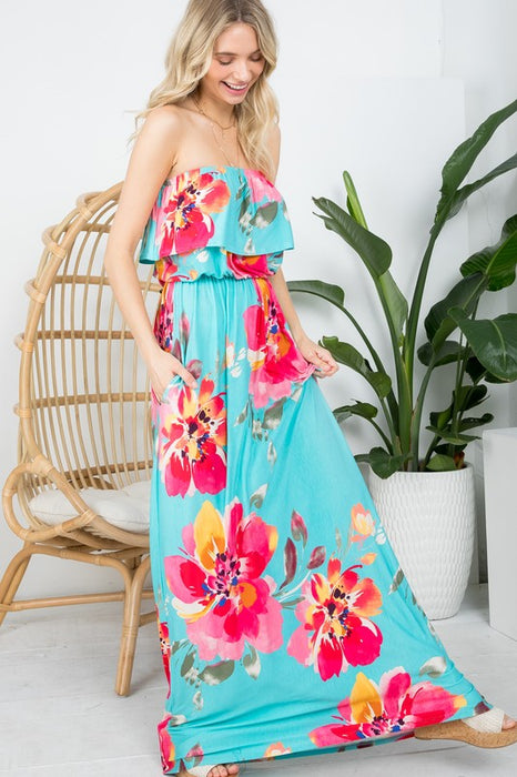 FLORAL OFFSHOULDER MAXI DRESS