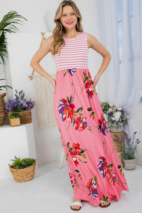 FLORAL MIX TANK MAXI DRESS