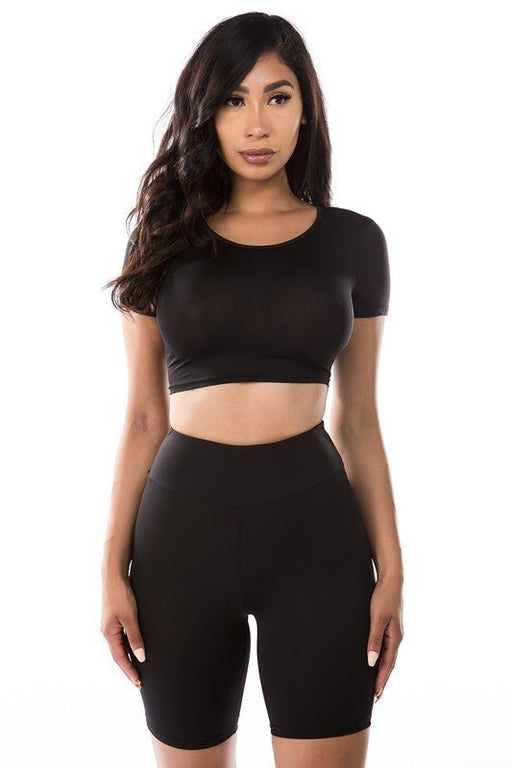 2PC SET CROP TOP WITH BICYCLE PANT - E2G World