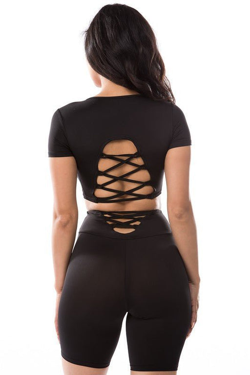 2PC SET CROP TOP WITH BICYCLE PANT - E2G World