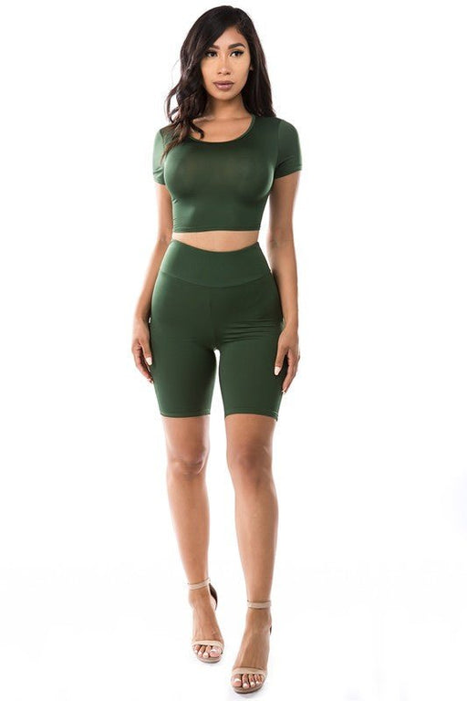 2PC SET CROP TOP WITH BICYCLE PANT - E2G World