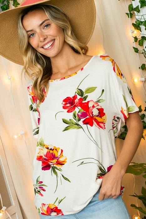 FLORAL TWIST BACK LOOSE FIT TOP