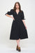 3/4 PUFF SLV TEXTURE VNECK BUTTON DOWN MIDI DRESS - E2G World