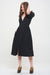 3/4 PUFF SLV TEXTURE VNECK BUTTON DOWN MIDI DRESS - E2G World