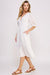 3/4 PUFF SLV TEXTURE VNECK BUTTON DOWN MIDI DRESS - E2G World