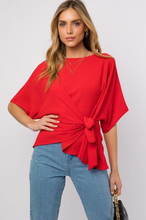 3/4 Sleeve Side Tie Top - E2G World