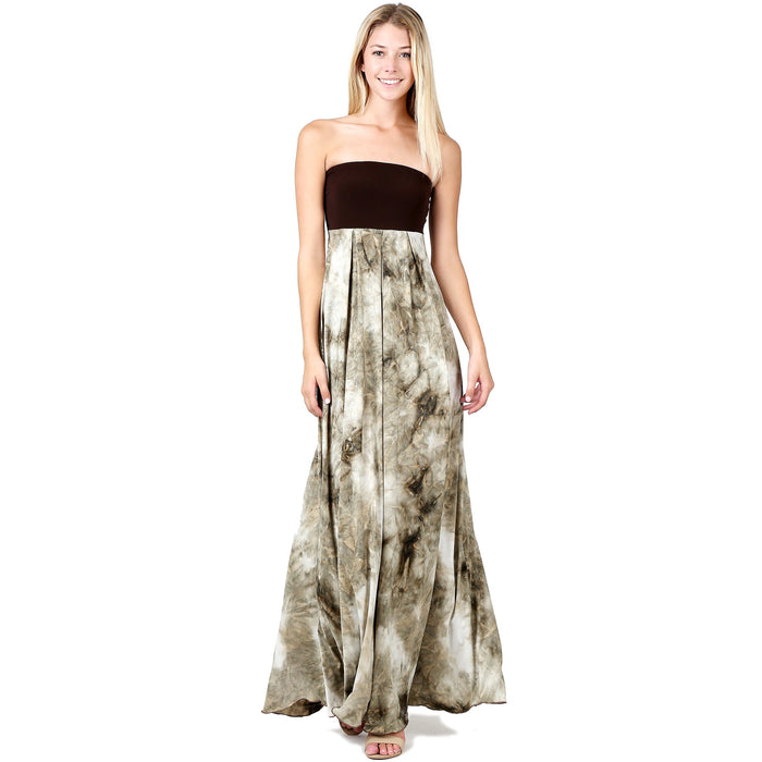 Evanese Women's Elegant Cocktail Strapless Tube Tie Dye Print Maxi Long Dress