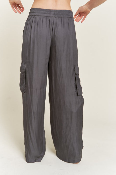 PLUS SIZE SATIN CARGO PANTS WITH DRAWSTRING