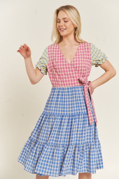 COLORBLOCK GINGHAM DRESS