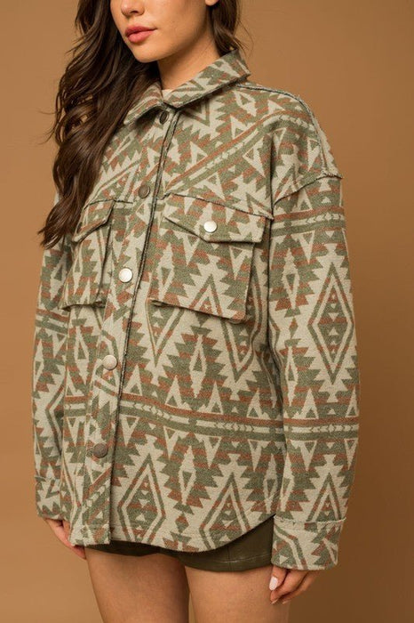 3D Pocket Aztec Print Shacket - E2G World