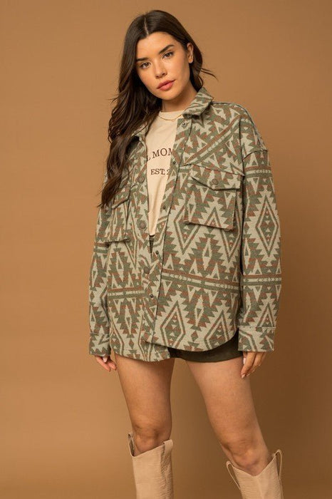 3D Pocket Aztec Print Shacket - E2G World