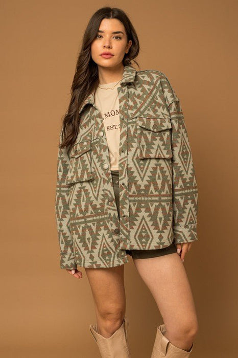 3D Pocket Aztec Print Shacket - E2G World