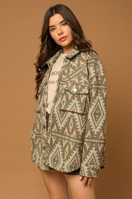 3D Pocket Aztec Print Shacket - E2G World